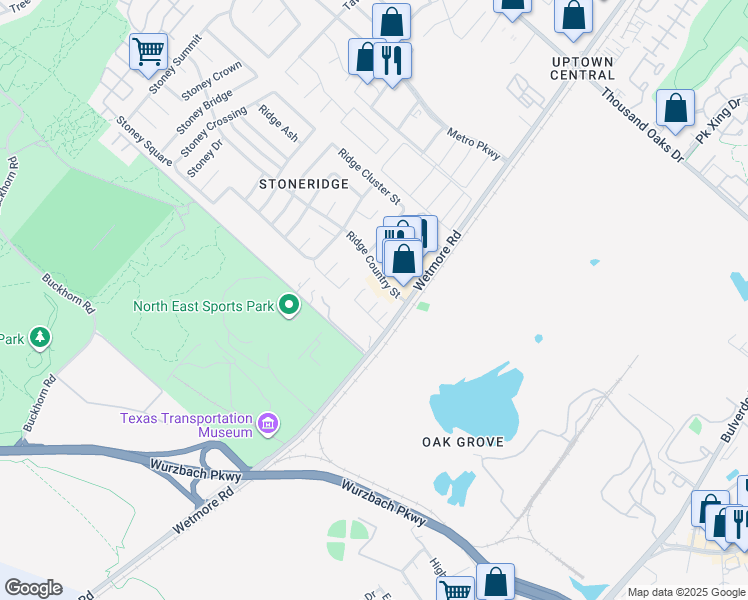 map of restaurants, bars, coffee shops, grocery stores, and more near 3814 Ridge Country Street in San Antonio