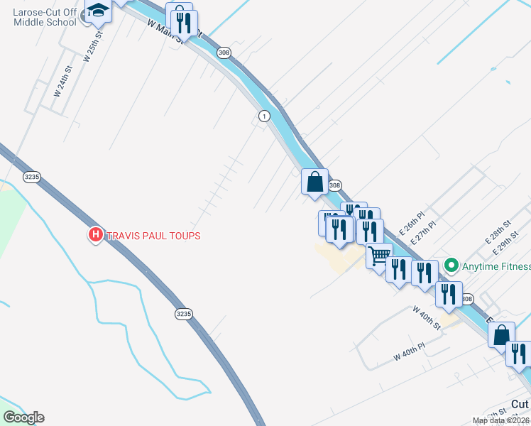 map of restaurants, bars, coffee shops, grocery stores, and more near 100 West 35th Street in Larose