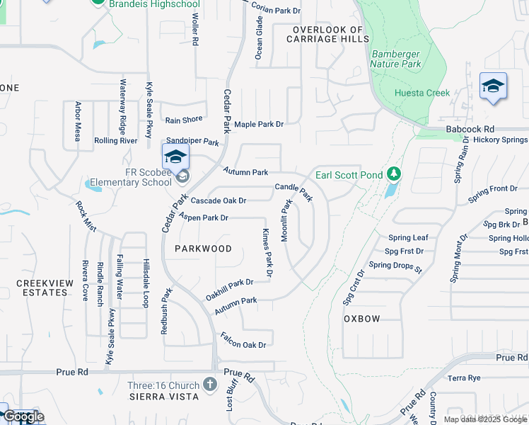 map of restaurants, bars, coffee shops, grocery stores, and more near 7618 Cascade Oak Drive in San Antonio