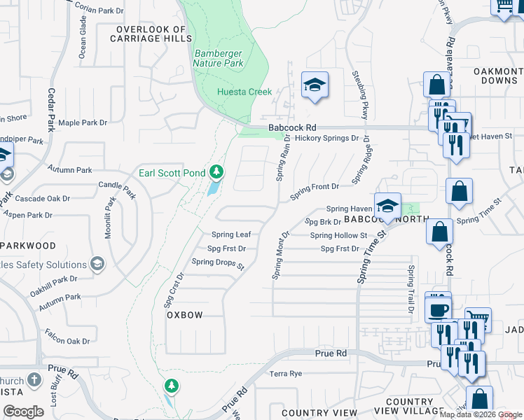 map of restaurants, bars, coffee shops, grocery stores, and more near 6906 Sunset Village Drive in San Antonio