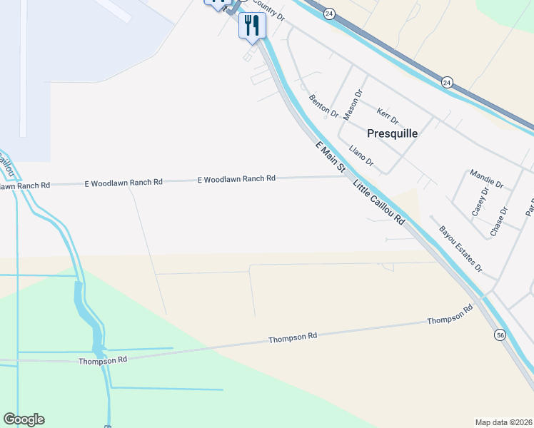 map of restaurants, bars, coffee shops, grocery stores, and more near 350-798 East Woodlawn Ranch Road in Houma