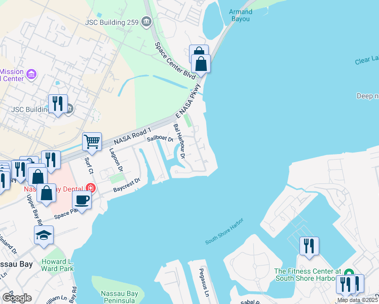 map of restaurants, bars, coffee shops, grocery stores, and more near 18149 Bal Harbour Drive in Houston