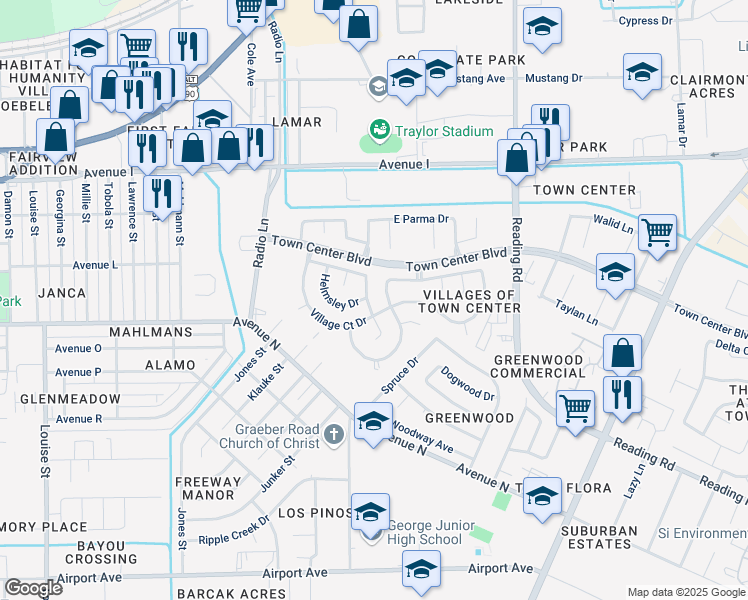 map of restaurants, bars, coffee shops, grocery stores, and more near 1509 Manor Dr in Rosenberg