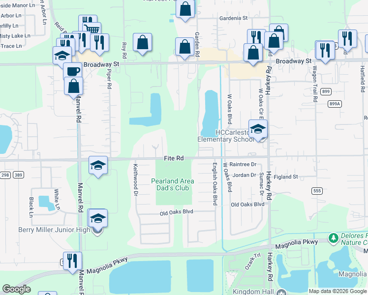 map of restaurants, bars, coffee shops, grocery stores, and more near 5945-5999 Fite Road in Pearland