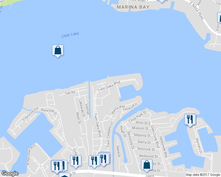 map of restaurants, bars, coffee shops, grocery stores, and more near 310 Lago Vista in Kemah