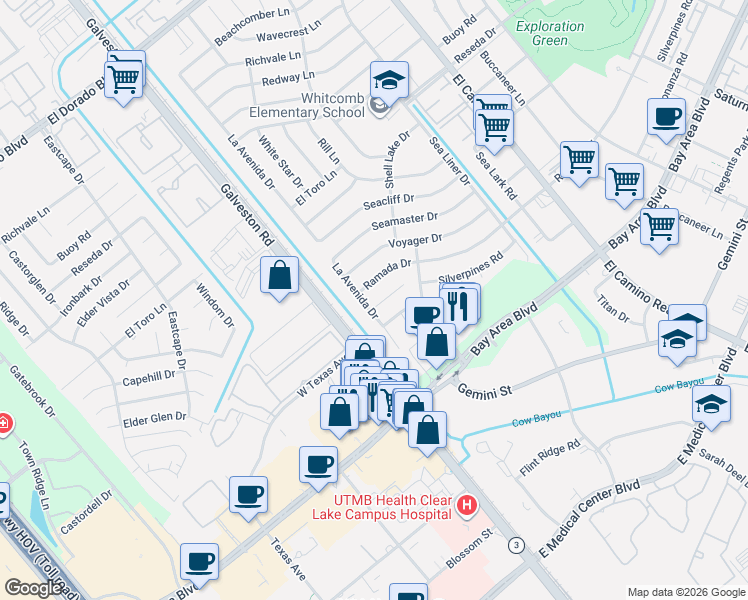 map of restaurants, bars, coffee shops, grocery stores, and more near 707 Silverpines Road in Houston