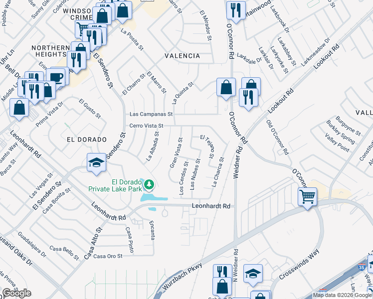 map of restaurants, bars, coffee shops, grocery stores, and more near 5300 El Largo Street in San Antonio