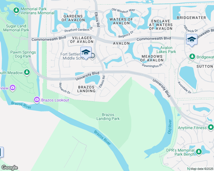 map of restaurants, bars, coffee shops, grocery stores, and more near 3919 Garnet Falls in Sugar Land