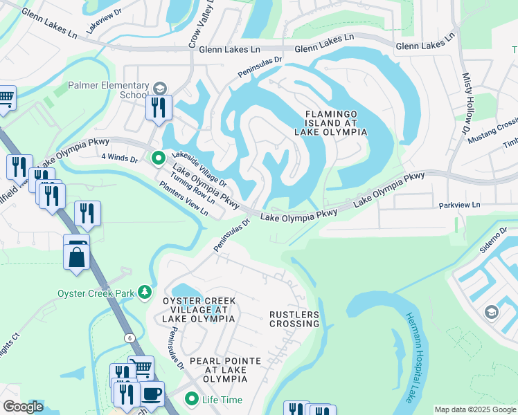 map of restaurants, bars, coffee shops, grocery stores, and more near 1 Swan Isle Boulevard in Missouri City