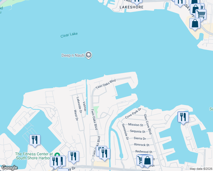 map of restaurants, bars, coffee shops, grocery stores, and more near 310 Lago Vista in Kemah