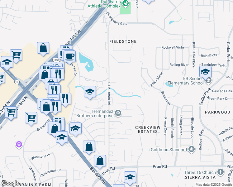 map of restaurants, bars, coffee shops, grocery stores, and more near 11790 South Hausman Road in San Antonio