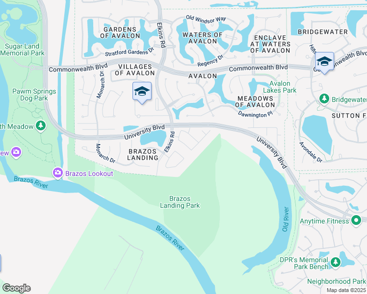map of restaurants, bars, coffee shops, grocery stores, and more near 3919 Garnet Falls in Sugar Land