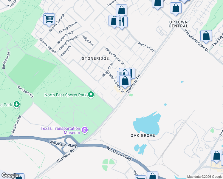 map of restaurants, bars, coffee shops, grocery stores, and more near 3818 Maverick Creek in San Antonio
