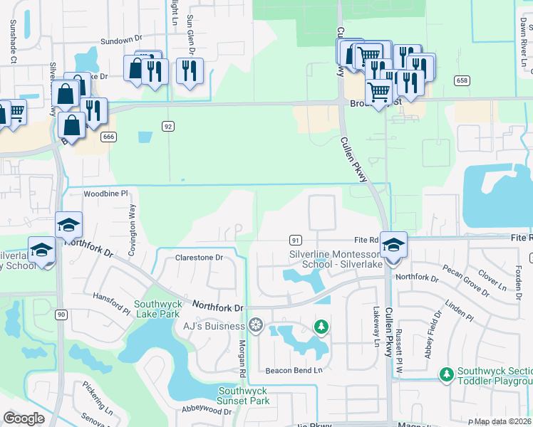 map of restaurants, bars, coffee shops, grocery stores, and more near 3029 Navarre Road in Pearland