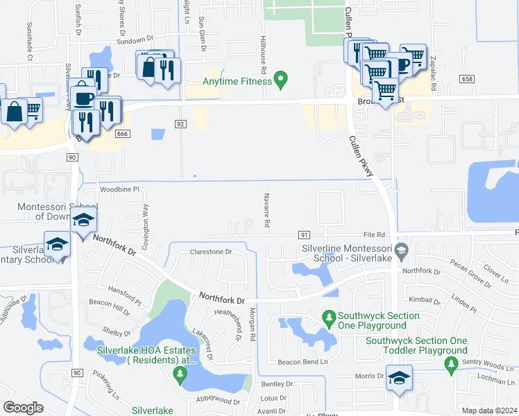 map of restaurants, bars, coffee shops, grocery stores, and more near 3030 Navarro in Pearland