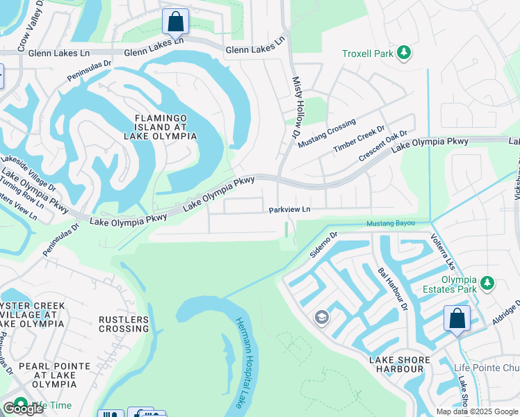 map of restaurants, bars, coffee shops, grocery stores, and more near 2103 Parkview Lane in Missouri City