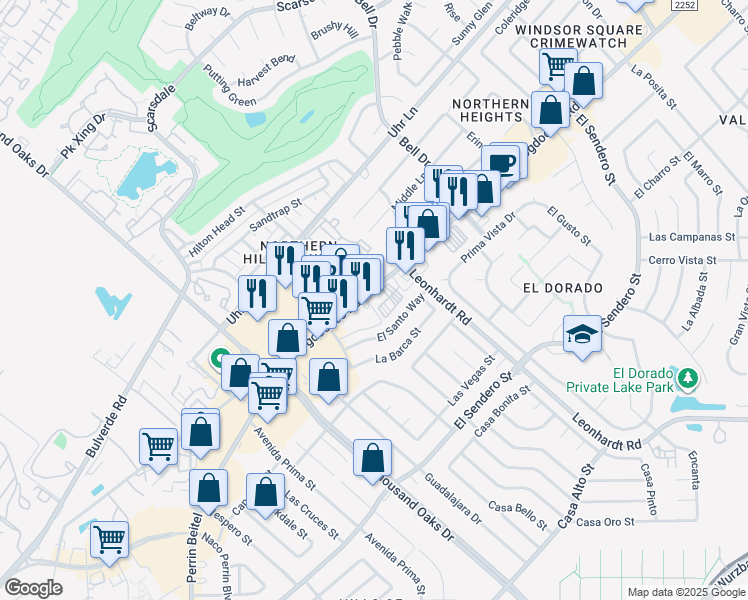 map of restaurants, bars, coffee shops, grocery stores, and more near 12500 Nacogdoches Road in San Antonio
