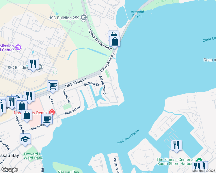 map of restaurants, bars, coffee shops, grocery stores, and more near 18149 Bal Harbour Drive in Houston