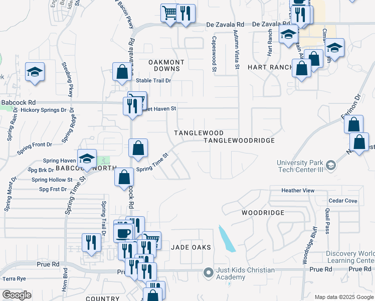 map of restaurants, bars, coffee shops, grocery stores, and more near 6226 Bellwood Street in San Antonio