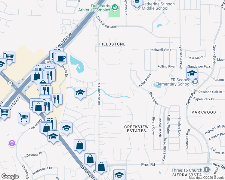 map of restaurants, bars, coffee shops, grocery stores, and more near 11820 South Hausman Road in San Antonio