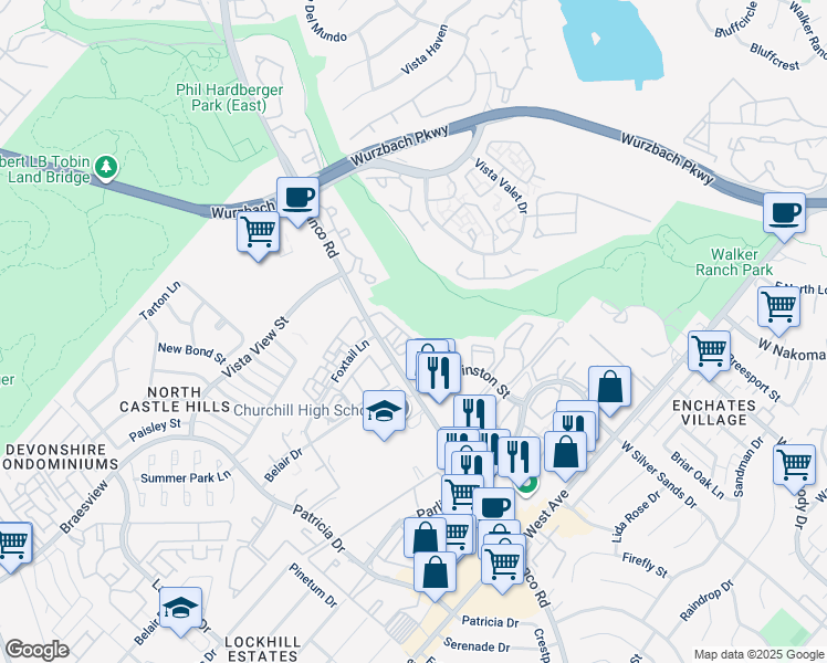 map of restaurants, bars, coffee shops, grocery stores, and more near 12222 Blanco Road in San Antonio