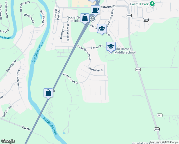 map of restaurants, bars, coffee shops, grocery stores, and more near 1600 Nolte Farms Drive in Seguin