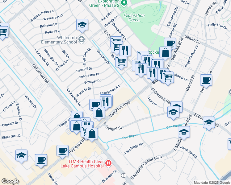 map of restaurants, bars, coffee shops, grocery stores, and more near 855 Silverpines Road in Houston