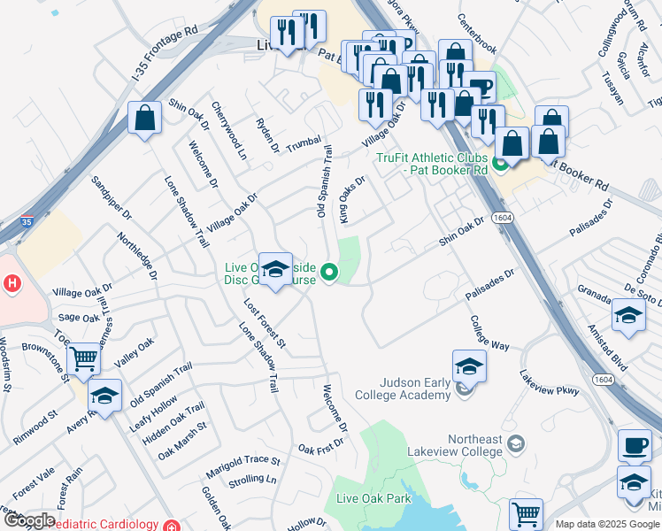 map of restaurants, bars, coffee shops, grocery stores, and more near 12408 Old Spanish Trail in Live Oak