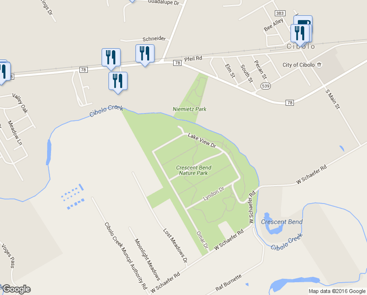 map of restaurants, bars, coffee shops, grocery stores, and more near 12459 Sweetwater Drive in Cibolo