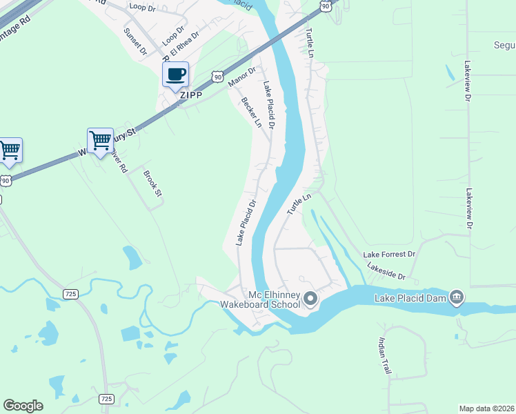 map of restaurants, bars, coffee shops, grocery stores, and more near 327 Lake Placid Drive in Seguin