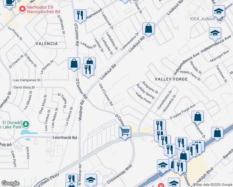 map of restaurants, bars, coffee shops, grocery stores, and more near 12415 Cannonade Street in San Antonio