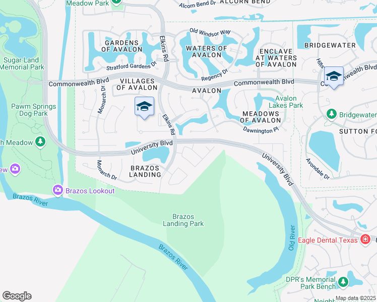 map of restaurants, bars, coffee shops, grocery stores, and more near 3951 Garnet Falls in Sugar Land