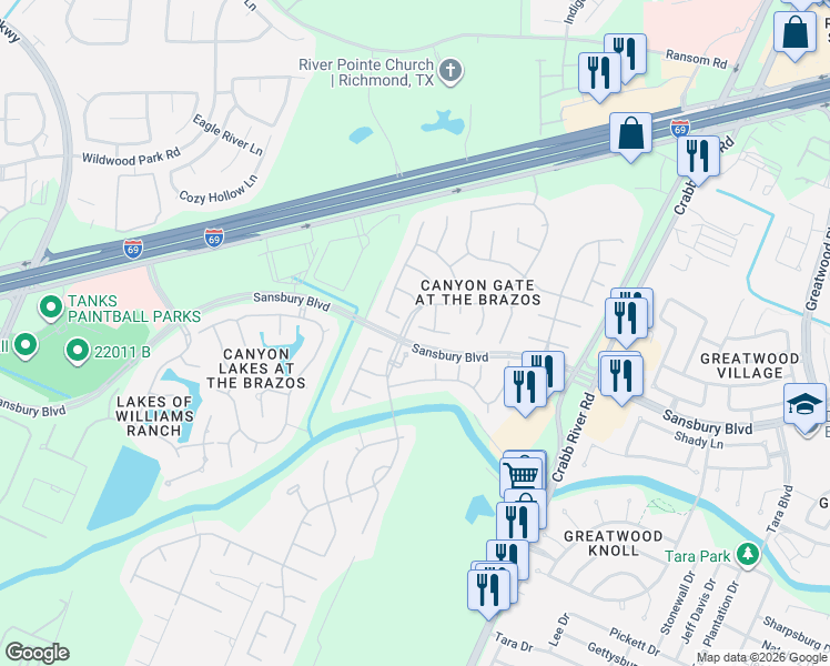 map of restaurants, bars, coffee shops, grocery stores, and more near 6107 Forest Glade Drive in Richmond