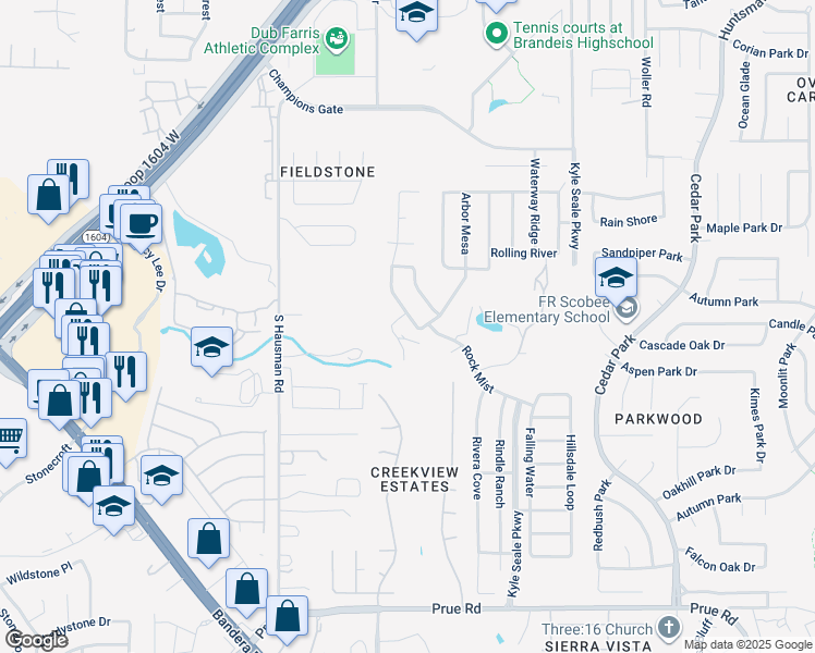 map of restaurants, bars, coffee shops, grocery stores, and more near 11814 Ranchwell Cove in San Antonio