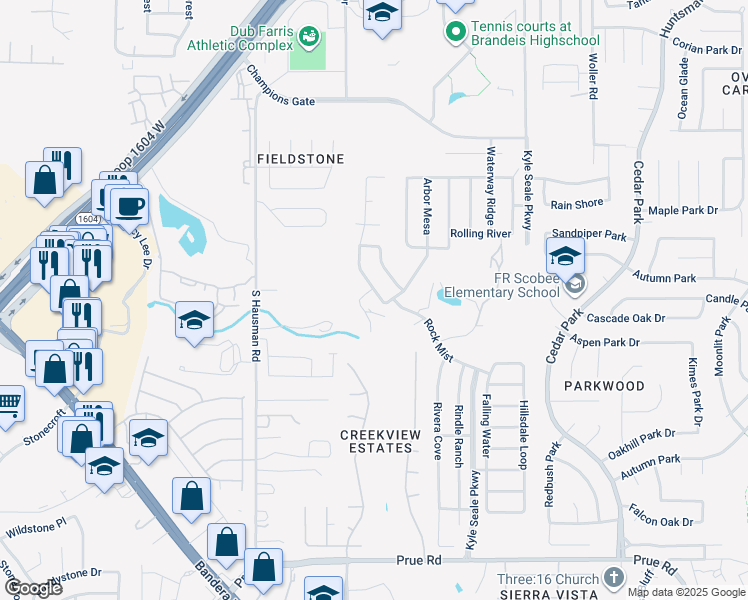 map of restaurants, bars, coffee shops, grocery stores, and more near 11814 Ranchwell Cove in San Antonio