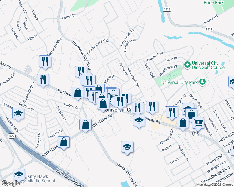 map of restaurants, bars, coffee shops, grocery stores, and more near 134 Cynthia Drive in Universal City