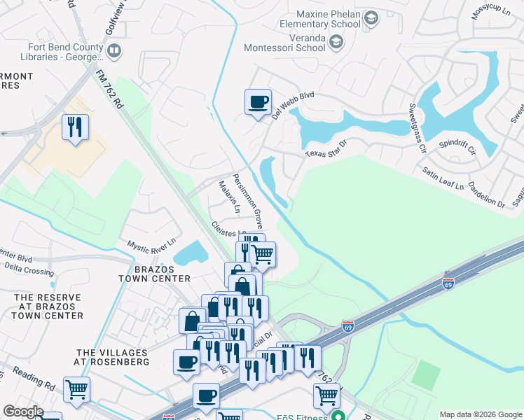 map of restaurants, bars, coffee shops, grocery stores, and more near 3108 Persimmon Grove in Richmond