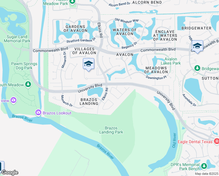 map of restaurants, bars, coffee shops, grocery stores, and more near 3951 Garnet Falls in Sugar Land