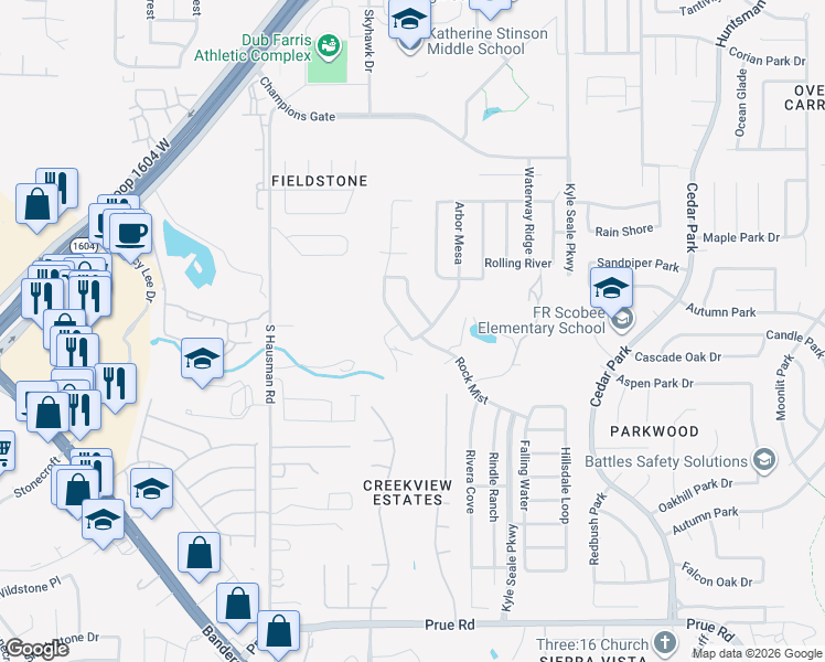 map of restaurants, bars, coffee shops, grocery stores, and more near 11814 Ranchwell Cove in San Antonio