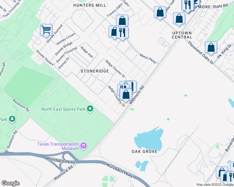 map of restaurants, bars, coffee shops, grocery stores, and more near 12215 Maverick Bluff Street in San Antonio