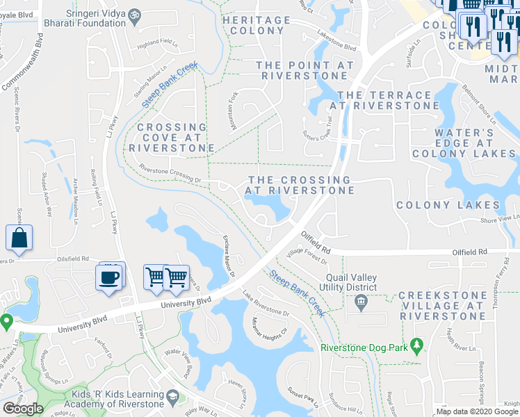 map of restaurants, bars, coffee shops, grocery stores, and more near 6918 Zachary Stuart Circle in Sugar Land
