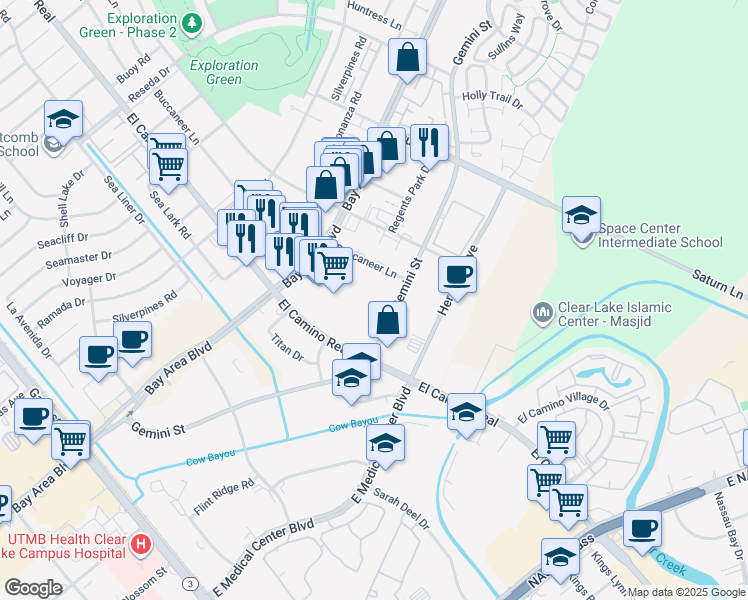 map of restaurants, bars, coffee shops, grocery stores, and more near 1045 Gemini Street in Houston