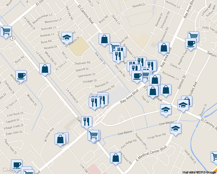 map of restaurants, bars, coffee shops, grocery stores, and more near 855 Silverpines Road in Houston