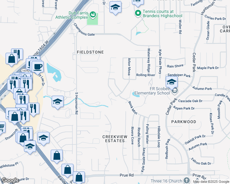 map of restaurants, bars, coffee shops, grocery stores, and more near 11814 Ranchwell Cove in San Antonio