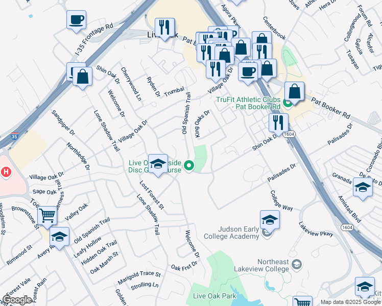 map of restaurants, bars, coffee shops, grocery stores, and more near 12408 Old Spanish Trail in Live Oak