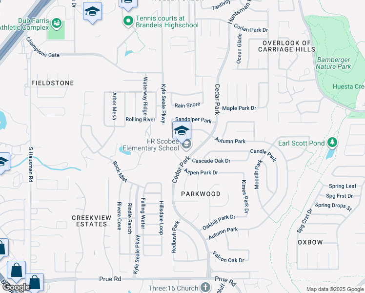 map of restaurants, bars, coffee shops, grocery stores, and more near 11223 Cedar Park in San Antonio