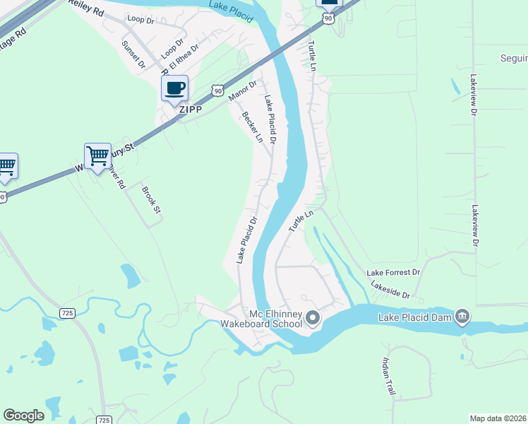 map of restaurants, bars, coffee shops, grocery stores, and more near 327 Lake Placid Drive in Seguin