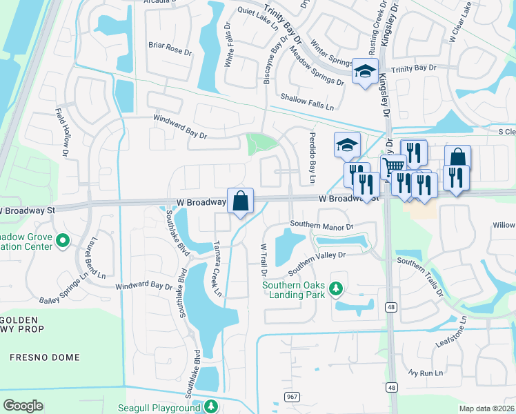 map of restaurants, bars, coffee shops, grocery stores, and more near 3002 Trail Creek Court in Pearland