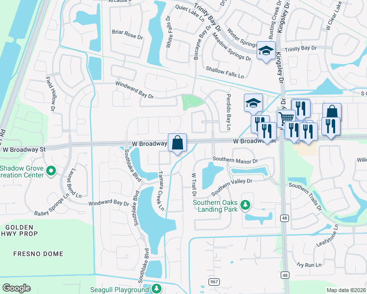 map of restaurants, bars, coffee shops, grocery stores, and more near 3002 Trail Creek Court in Pearland