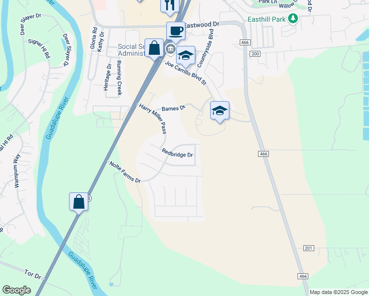 map of restaurants, bars, coffee shops, grocery stores, and more near 1633 Nolte Farms Drive in Seguin